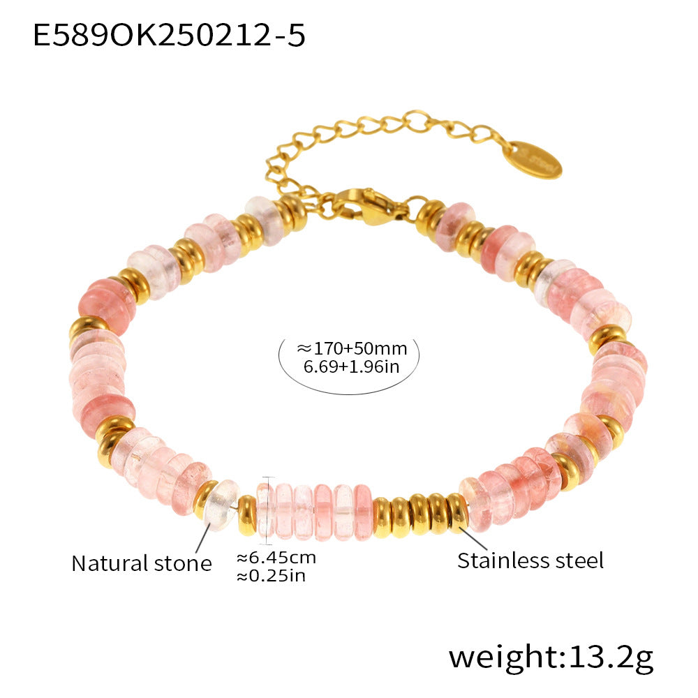 Natural Stone 18K Gold Abacus Bead Bracelet