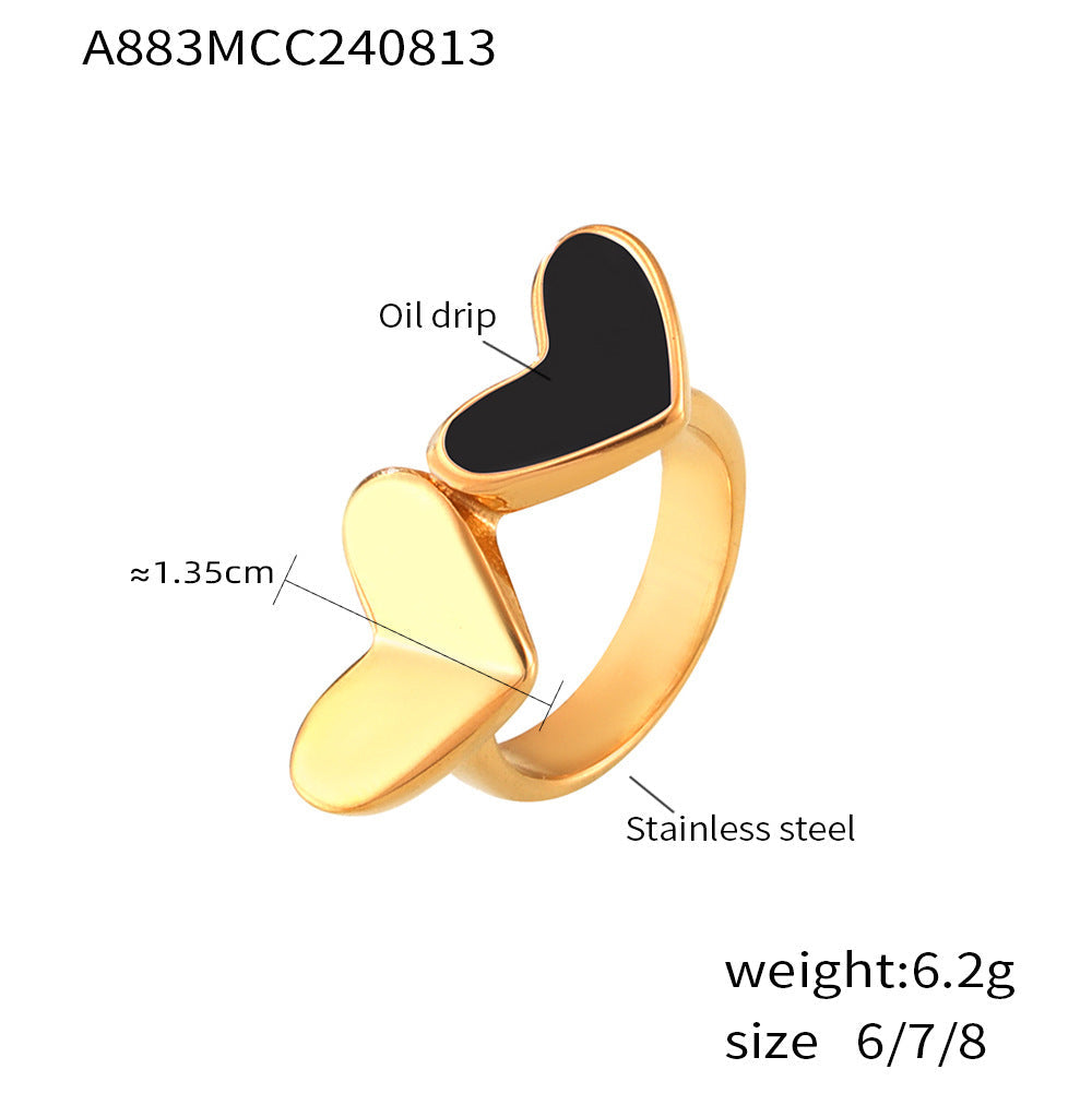 Stainless steel plated 18K genuine gold heart-shaped glazed index finger ring