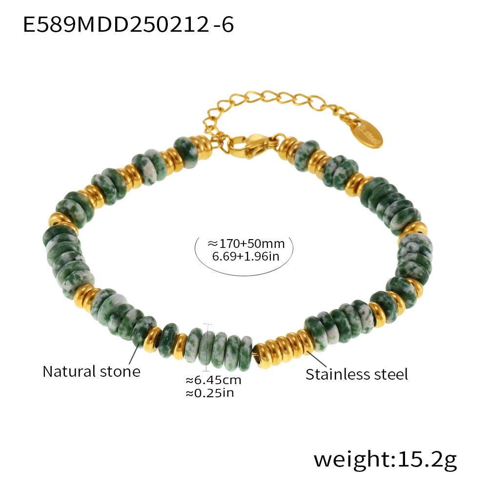 Natural Stone 18K Gold Abacus Bead Bracelet