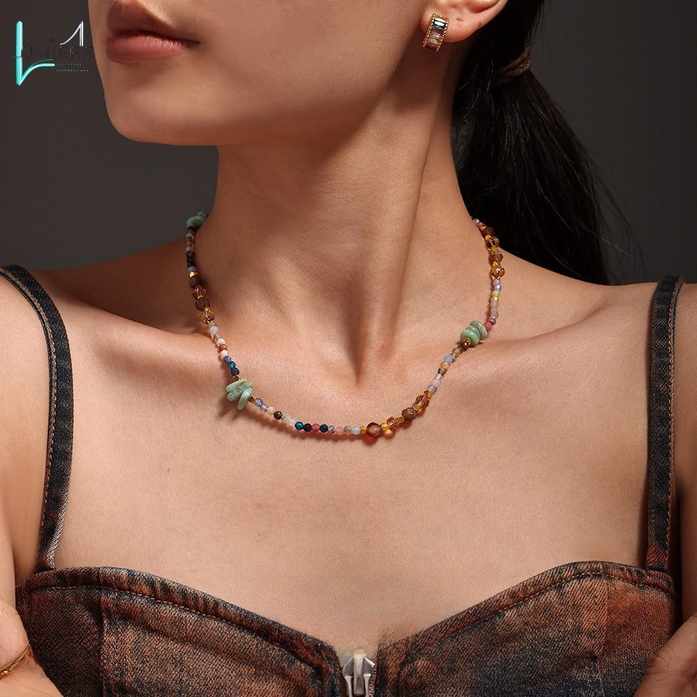 Crystal stone bead collarbone necklace