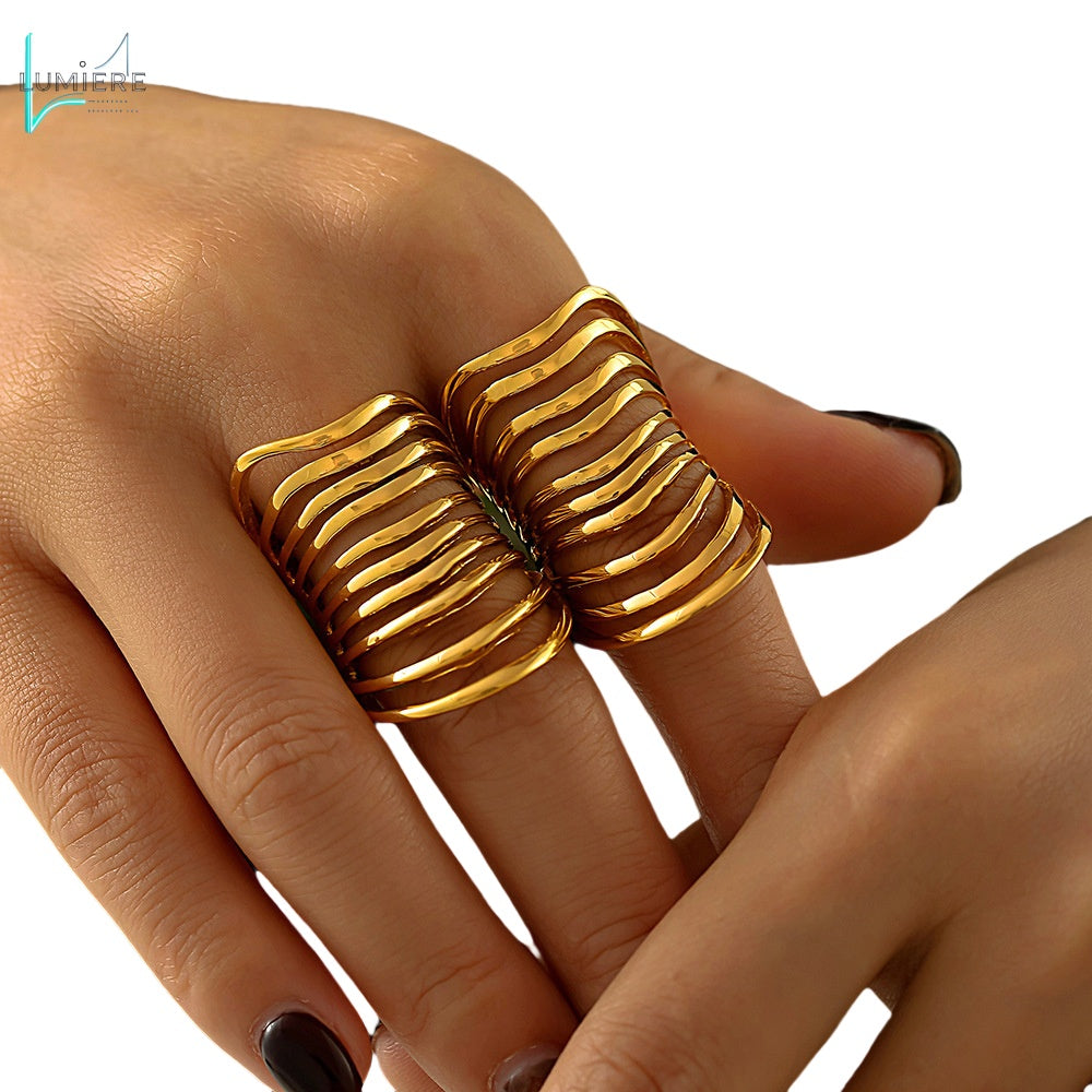 Stainless steel gold-plated hollow multi-layer line ring