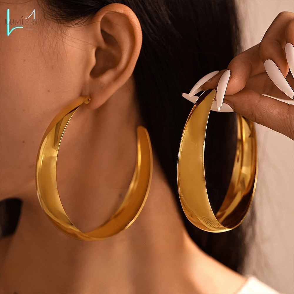Stainless steel plated 18k gold circle earrings