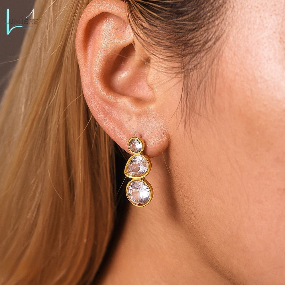 Water droplet inlaid zircon 18K gold earrings