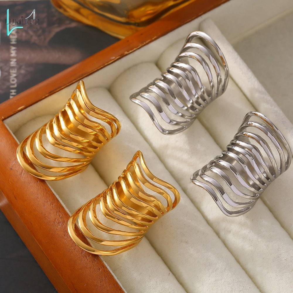 Stainless steel gold-plated hollow multi-layer line ring