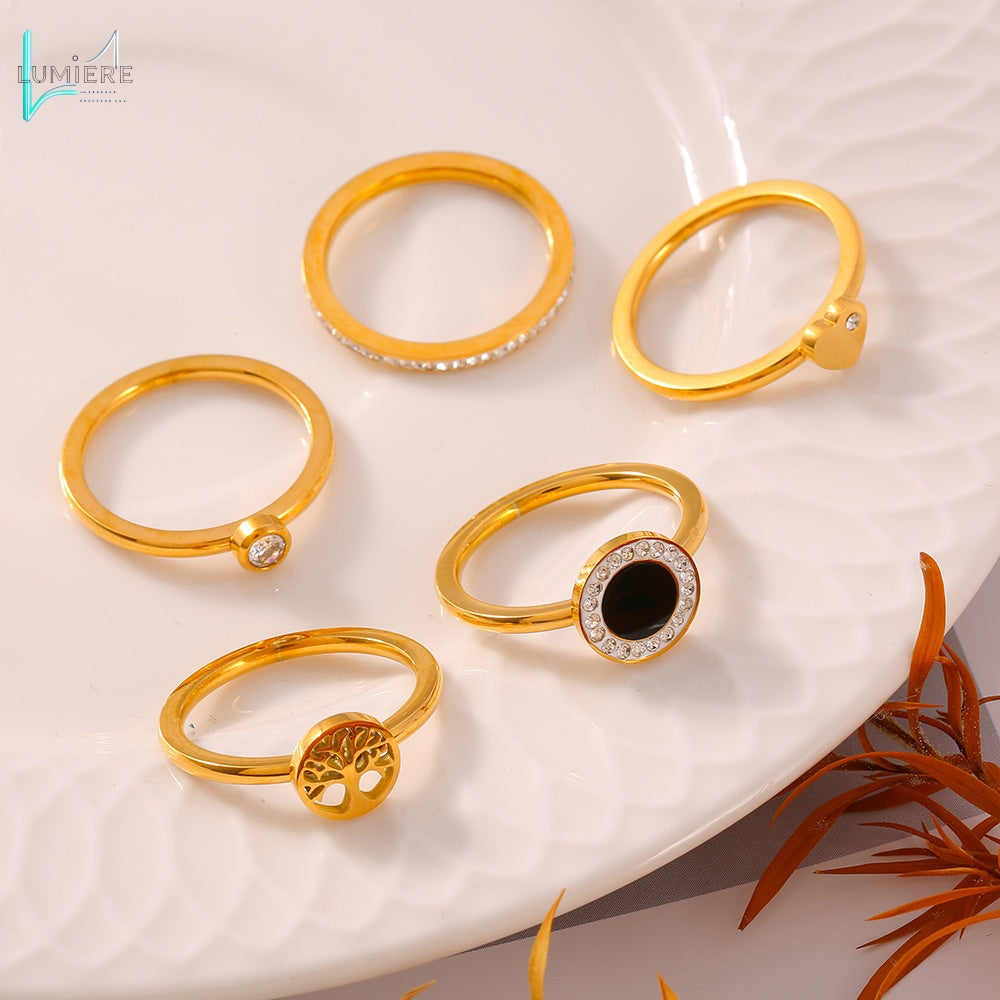Life Tree Smooth Titanium Steel 18K Genuine Gold Plated Ring