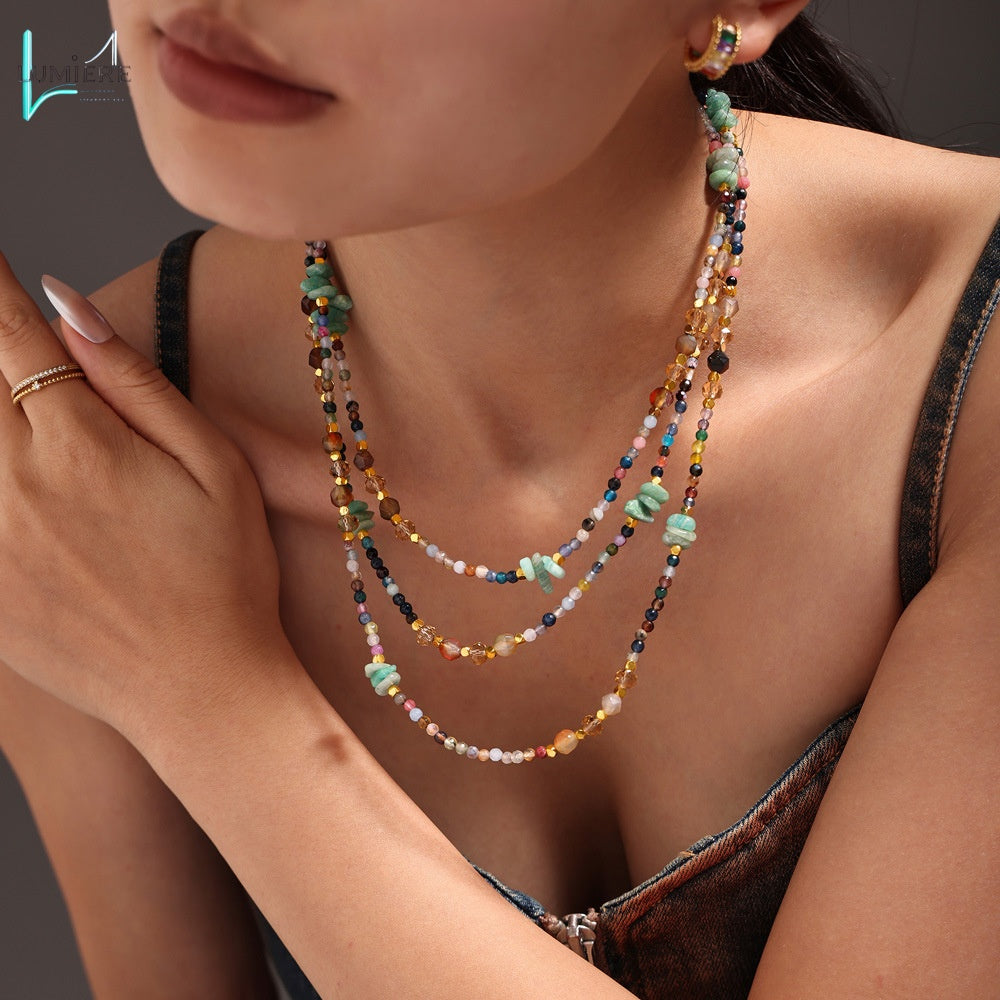 Crystal stone bead collarbone necklace