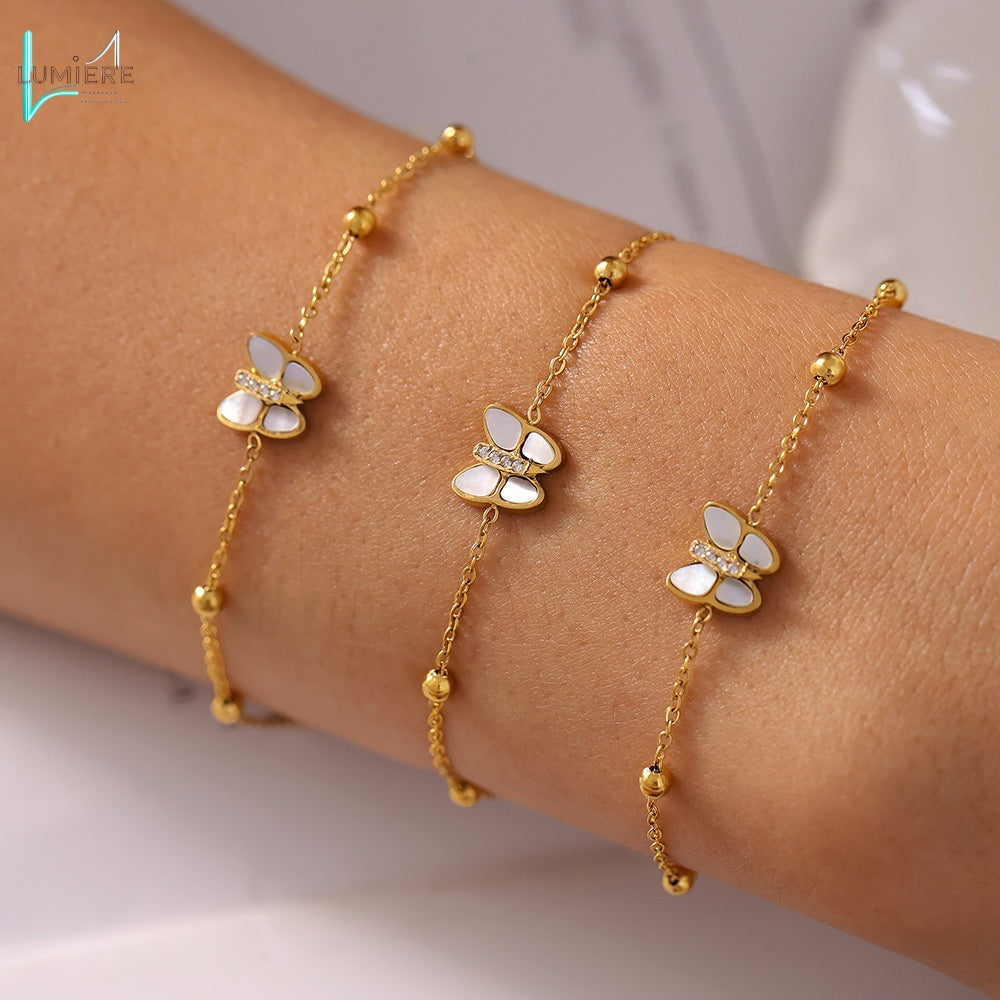 Zircon Titanium Steel 18k Gold Butterfly Ball Bracelet