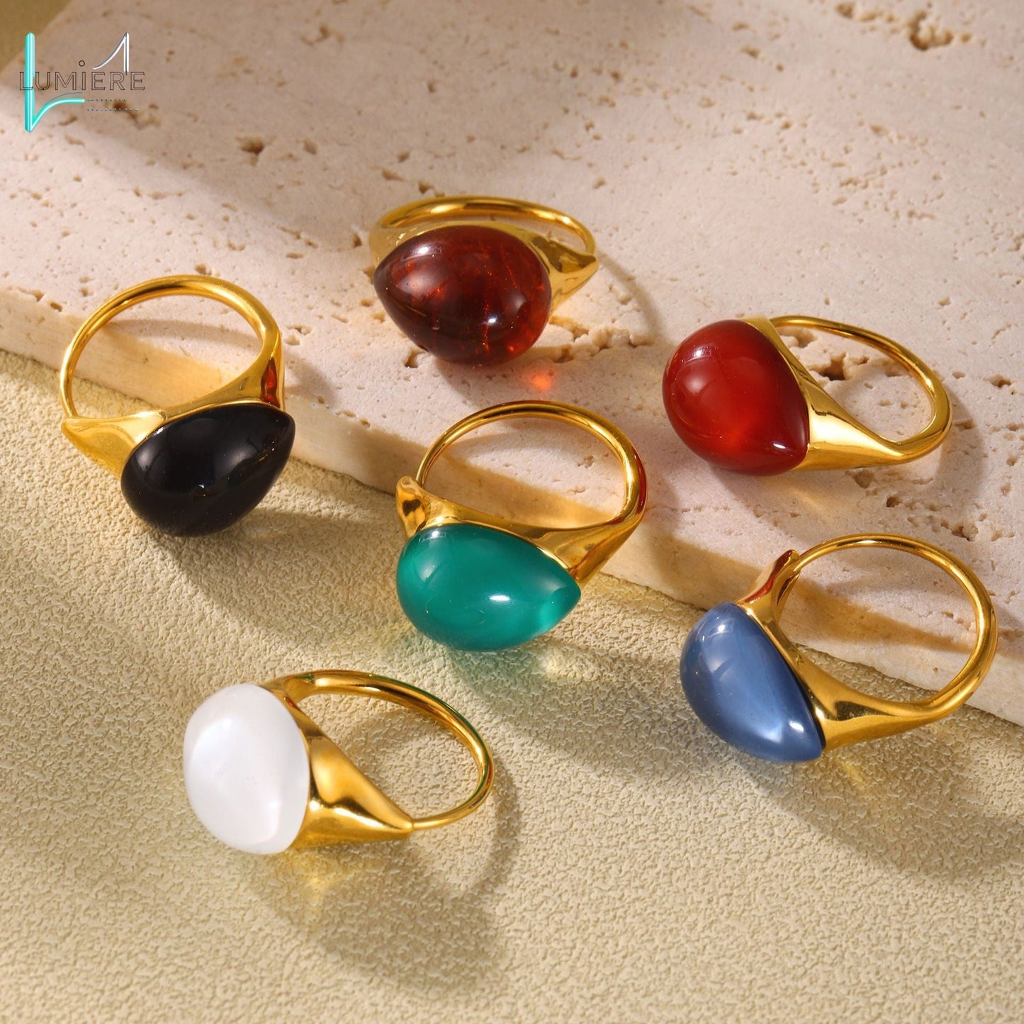 Multi colored droplet resin stainless steel ring