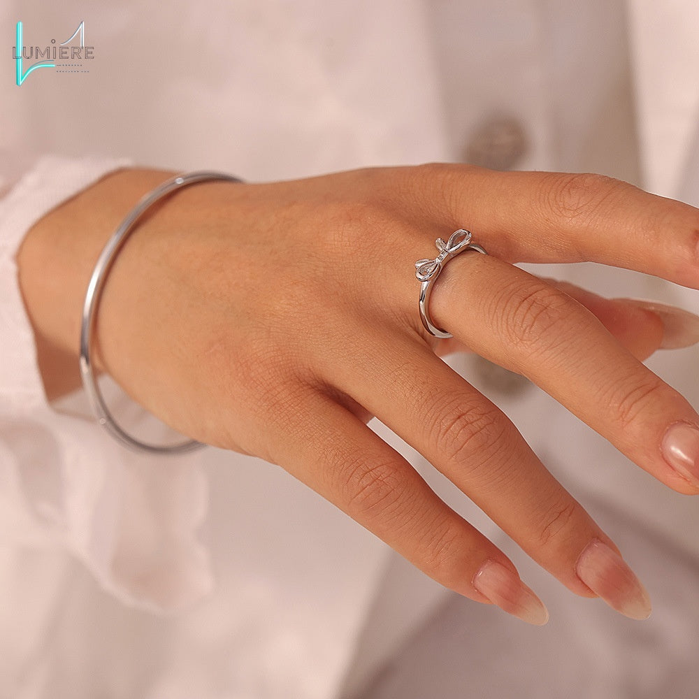Stainless steel PVD plated 18K gold bow ring bracelet set