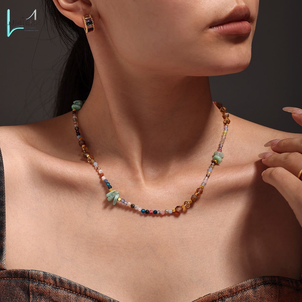 Crystal stone bead collarbone necklace