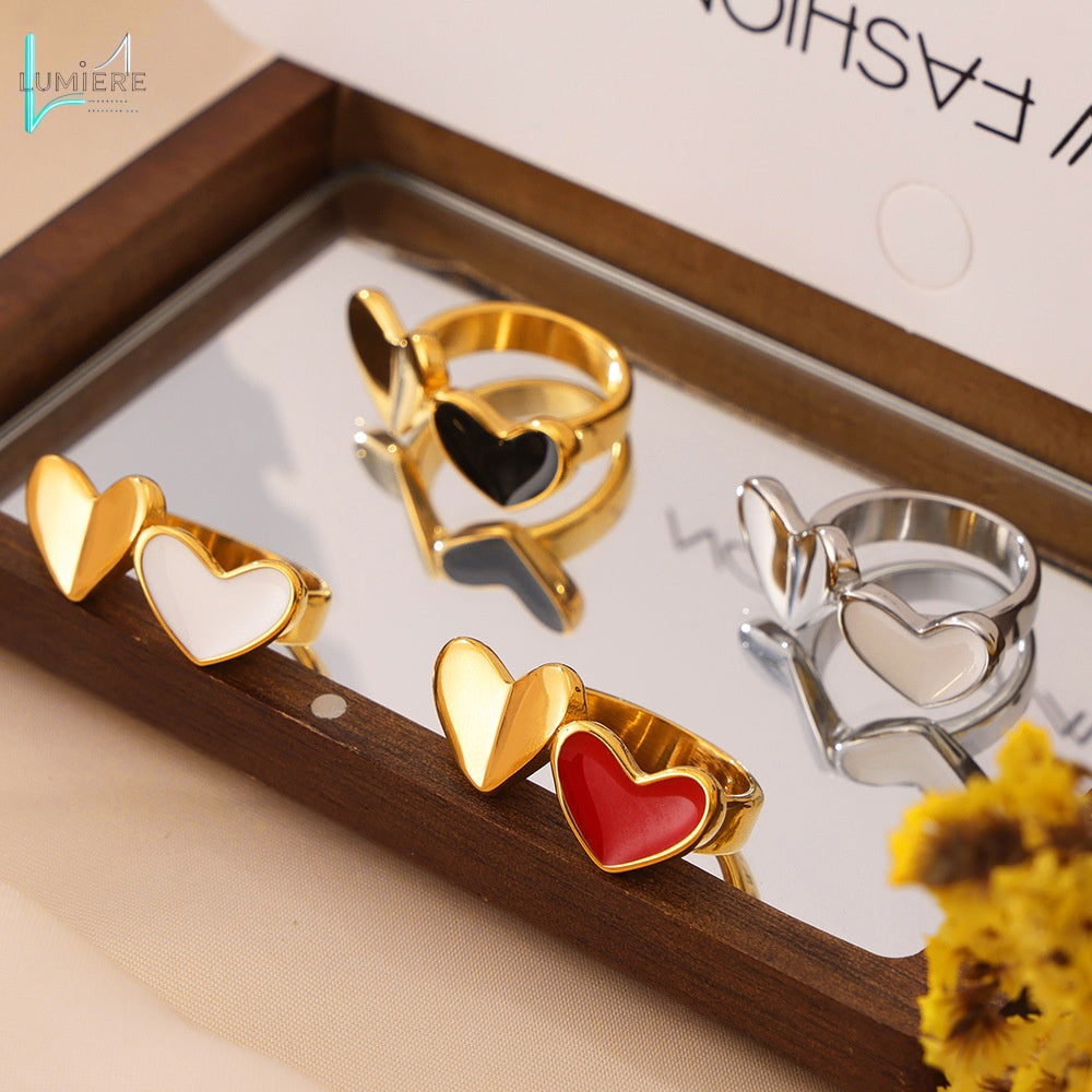 Stainless steel plated 18K genuine gold heart-shaped glazed index finger ring