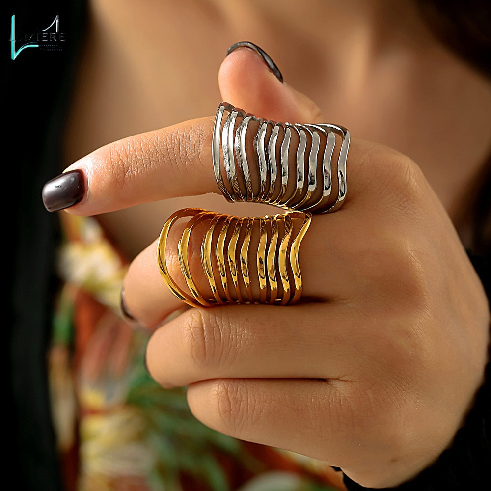 Stainless steel gold-plated hollow multi-layer line ring