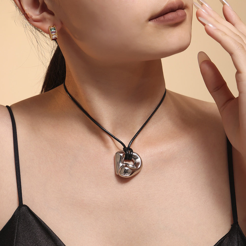 Titanium steel PVD coated 18k genuine gold leather rope adjustable necklace
