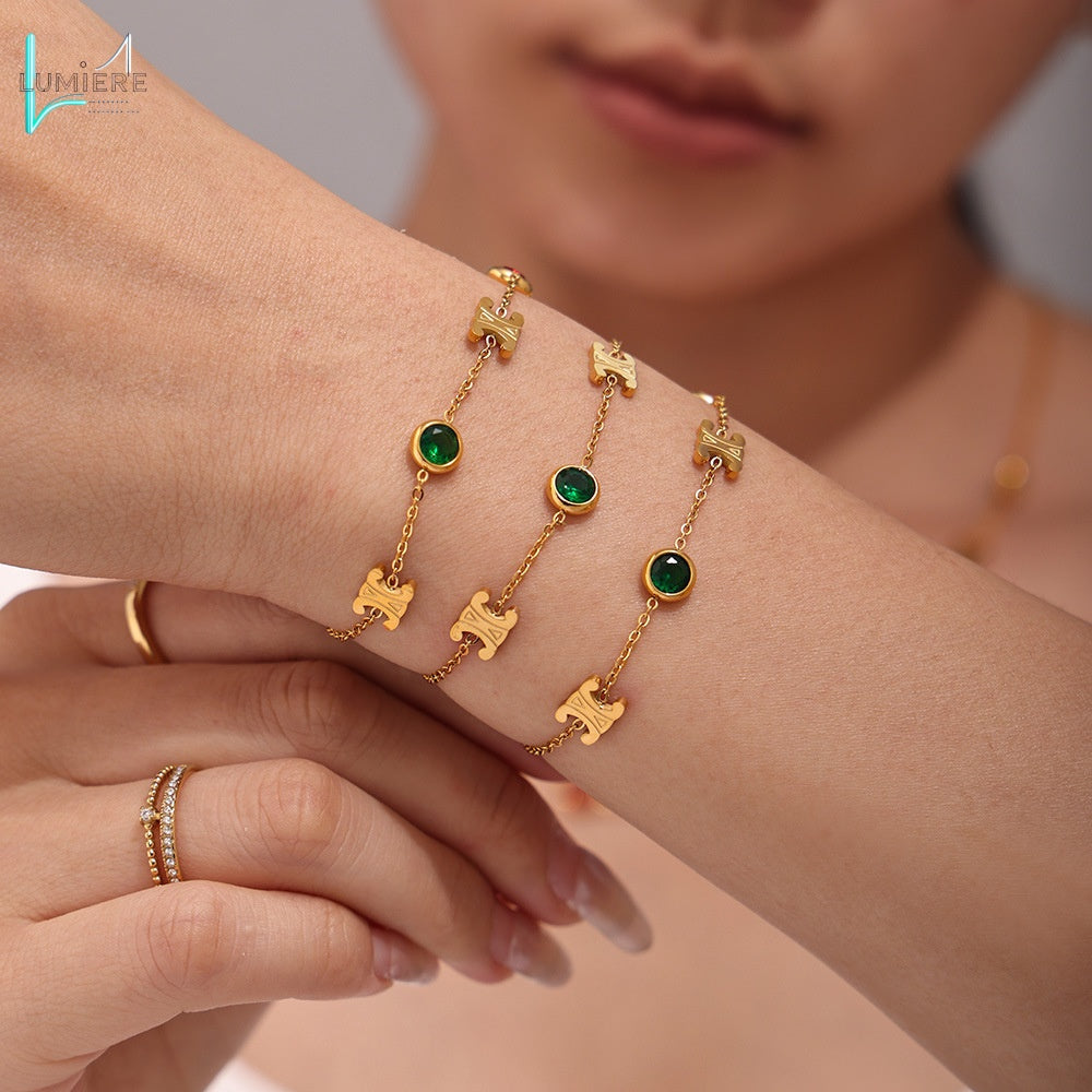 Color PVD electroplated genuine gold stainless steel zircon necklace bracelet set