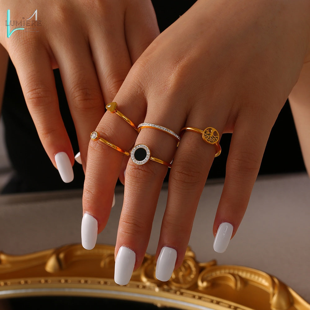 Life Tree Smooth Titanium Steel 18K Genuine Gold Plated Ring