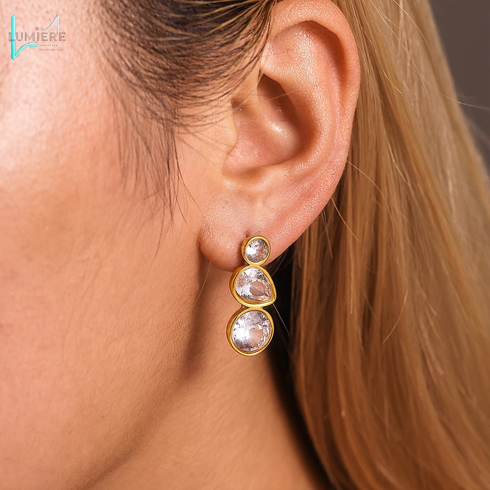Water droplet inlaid zircon 18K gold earrings