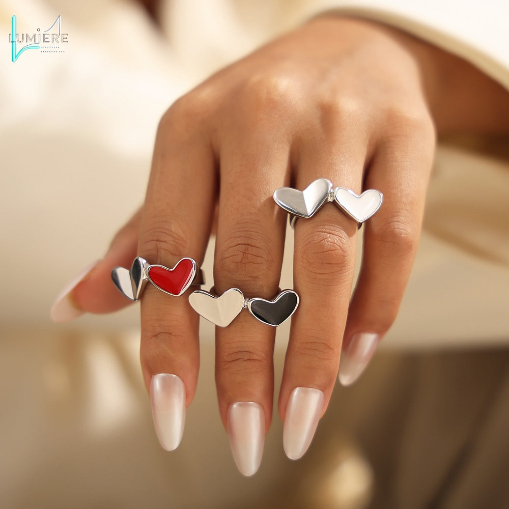 Stainless steel plated 18K genuine gold heart-shaped glazed index finger ring