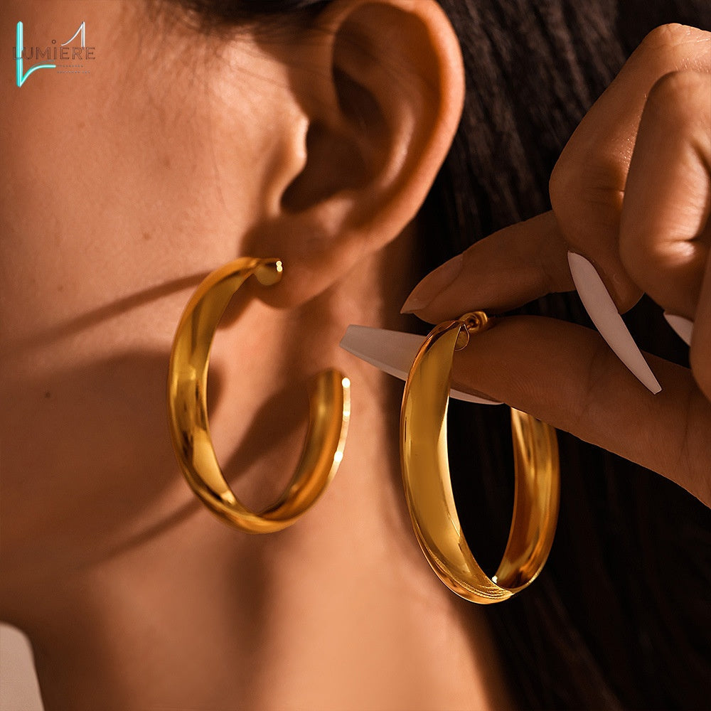 Stainless steel plated 18k gold circle earrings