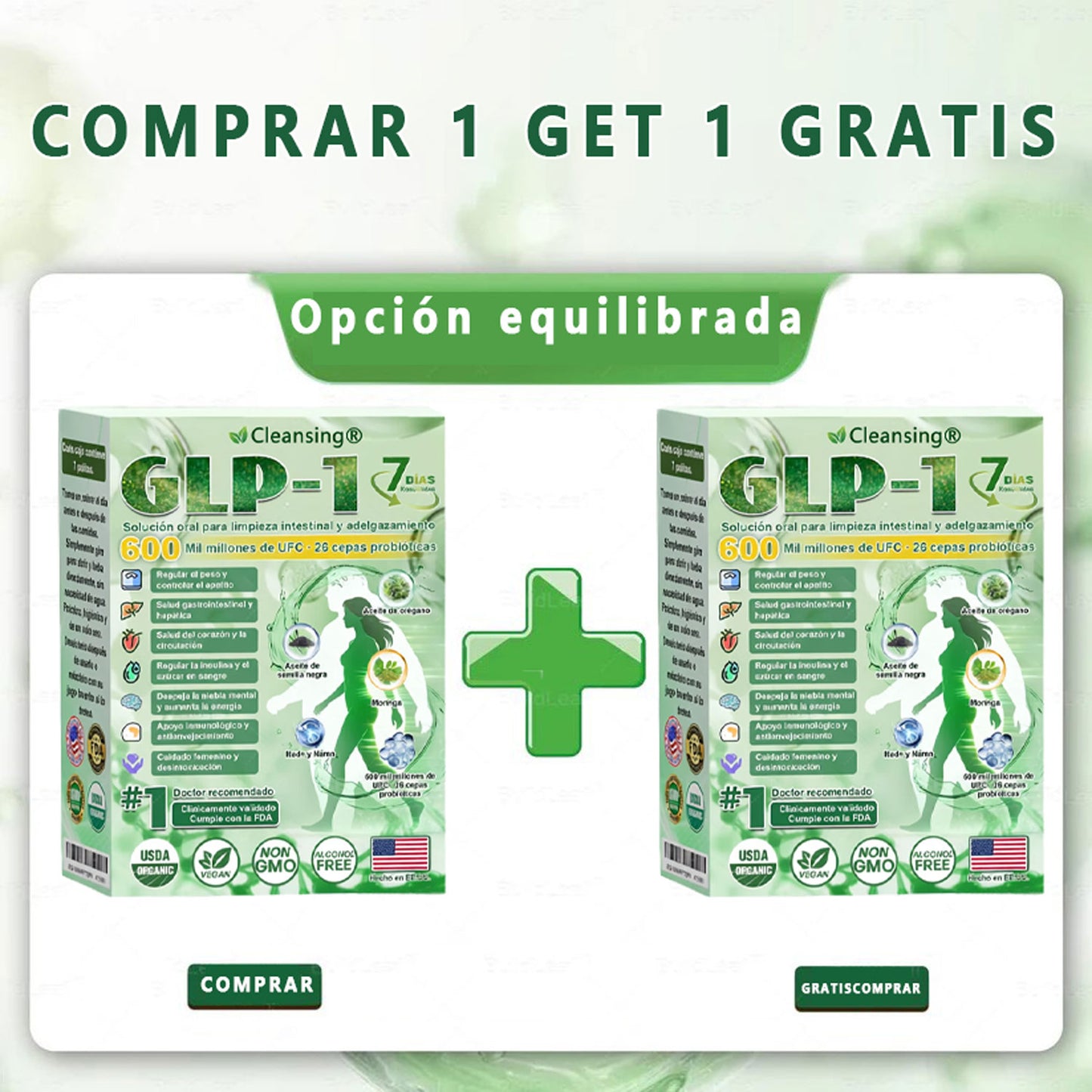 Cleansing® GLP-1 7-Day Intestinal Cleansing and Slimming Oral Liquid contiene 600 mil millones de probióticos vivos para ayudar con el control de peso, la digestión, el aumento de energía y la salud general. Resultados visibles en 7 días.