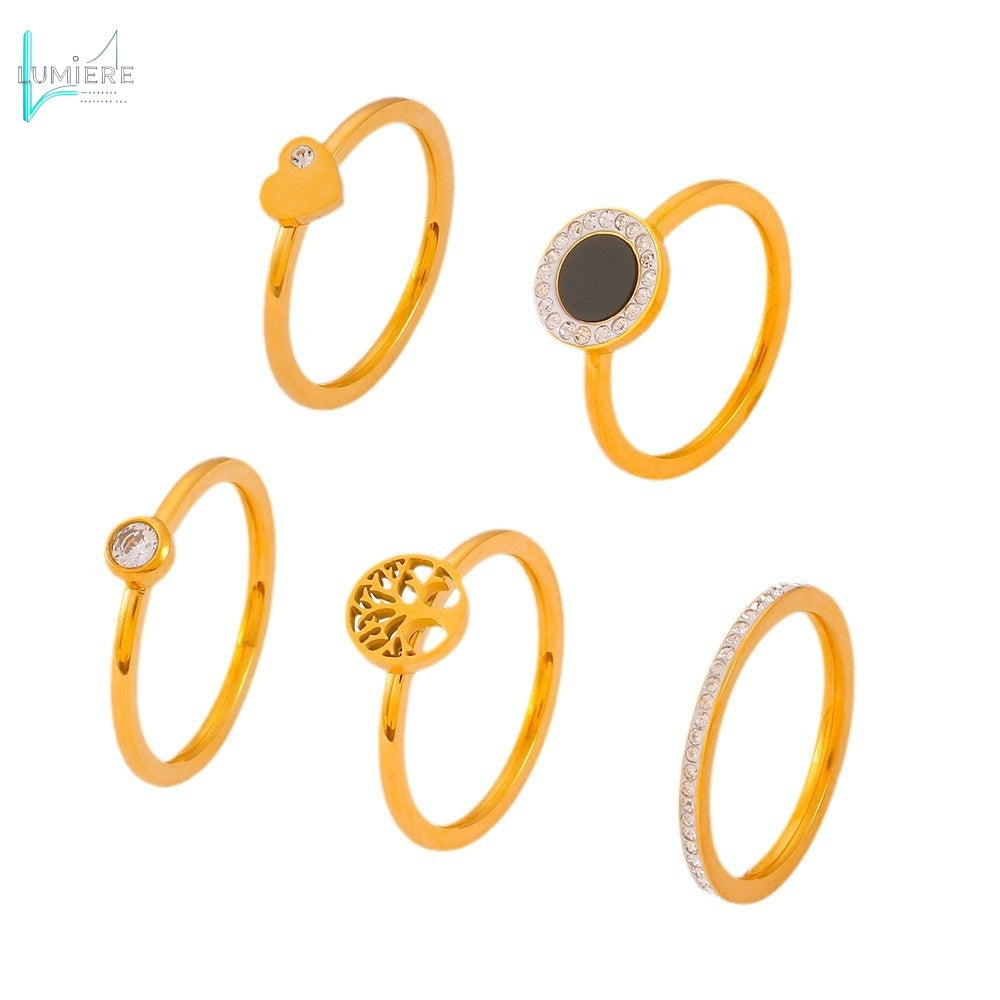 Life Tree Smooth Titanium Steel 18K Genuine Gold Plated Ring