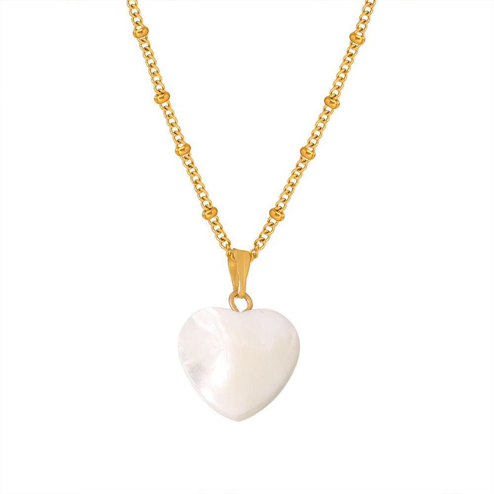 Stainless steel plated 18k gold heart-shaped shell pendant necklace
