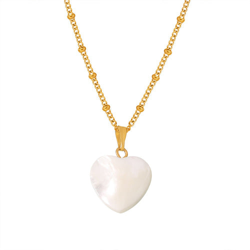 Stainless steel plated 18k gold heart-shaped shell pendant necklace