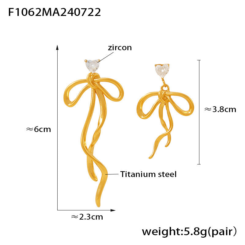 Zircon ribbon bow tassel earrings