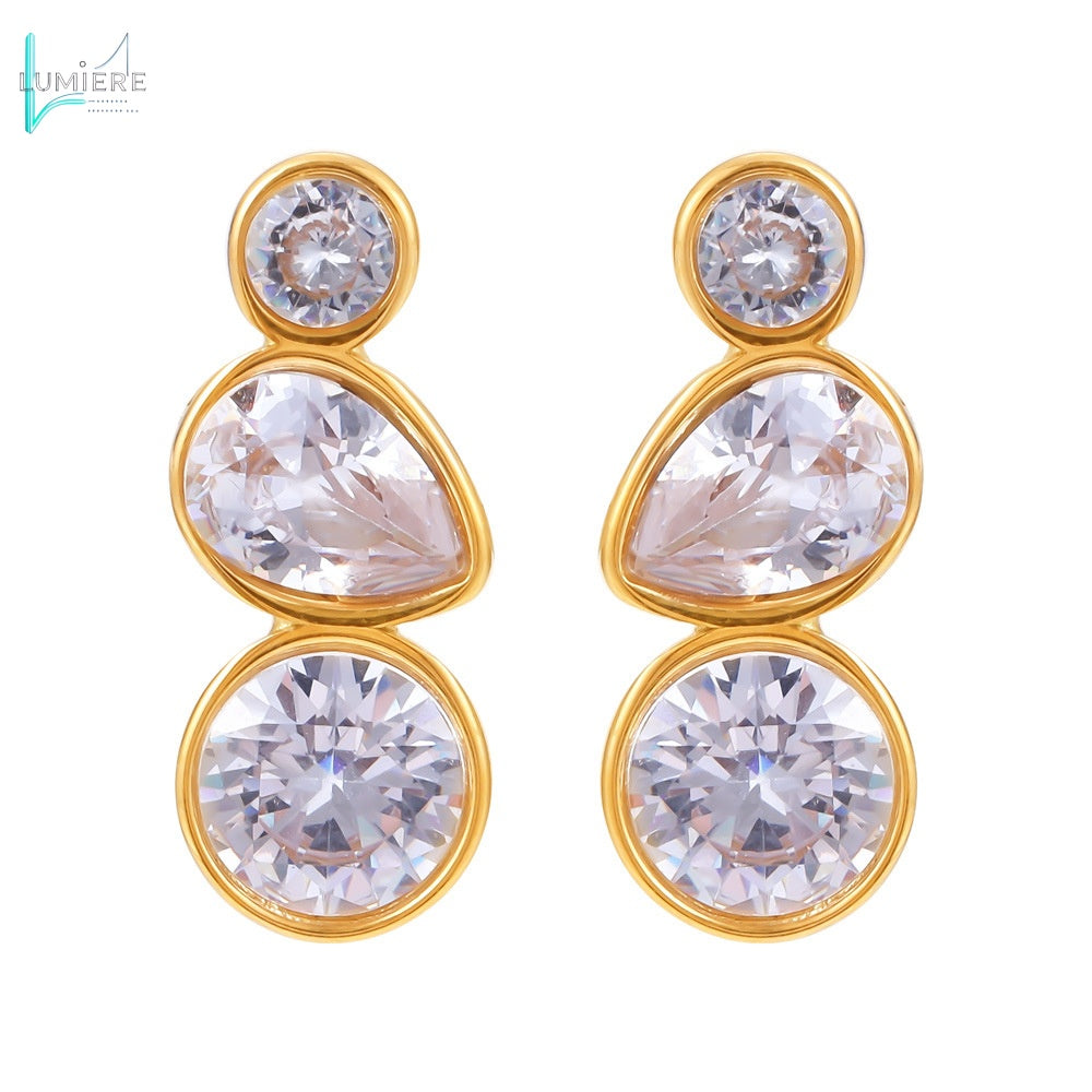Water droplet inlaid zircon 18K gold earrings