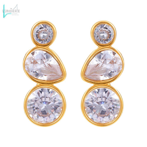 Water droplet inlaid zircon 18K gold earrings