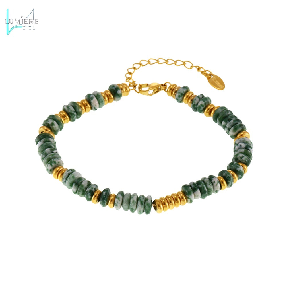 Natural Stone 18K Gold Abacus Bead Bracelet
