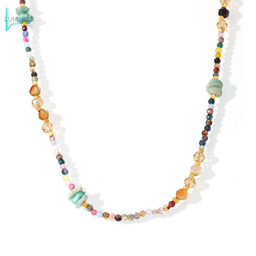 Crystal stone bead collarbone necklace