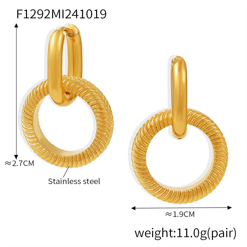 Stainless steel PVD electroplated double ring threaded earrings