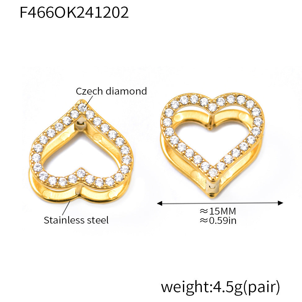 Stainless steel double-sided heart-shaped colored zircon earrings