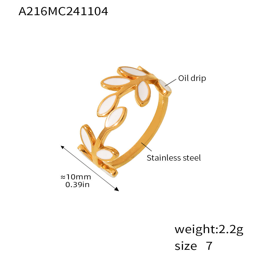 Stainless steel plated 18k gold branch leaf drip oil ring