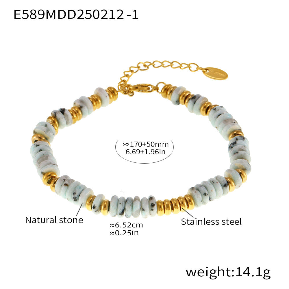 Natural Stone 18K Gold Abacus Bead Bracelet