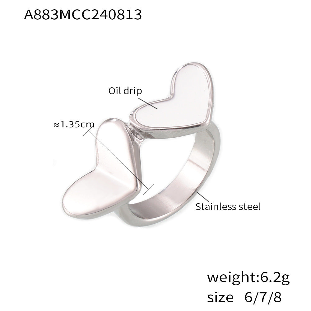 Stainless steel plated 18K genuine gold heart-shaped glazed index finger ring