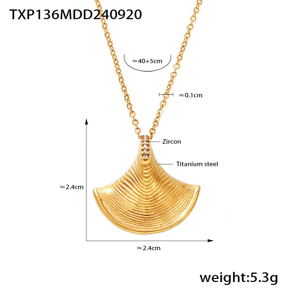 Three dimensional fan-shaped shell zircon pendant necklace earrings
