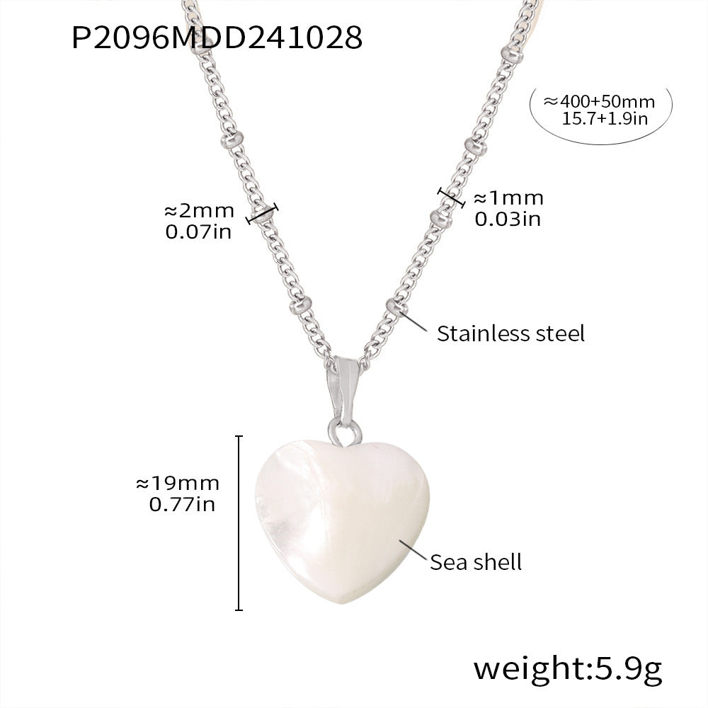 Stainless steel plated 18k gold heart-shaped shell pendant necklace