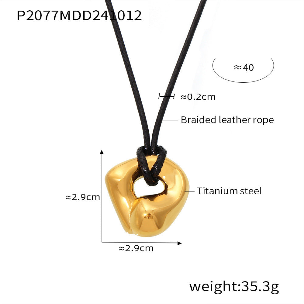 Titanium steel PVD coated 18k genuine gold leather rope adjustable necklace