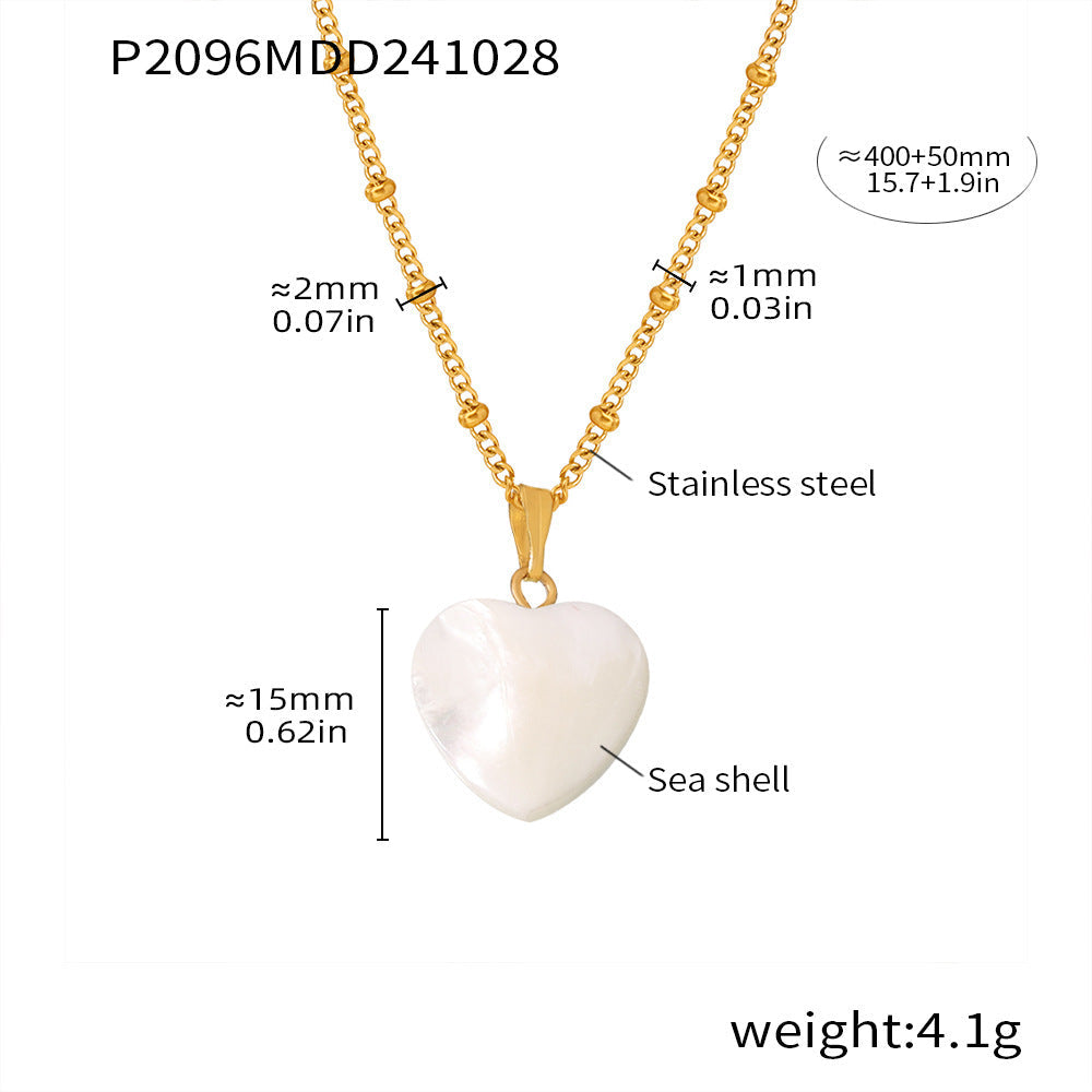 Stainless steel plated 18k gold heart-shaped shell pendant necklace