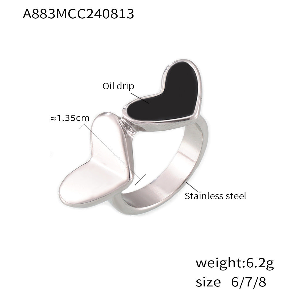 Stainless steel plated 18K genuine gold heart-shaped glazed index finger ring