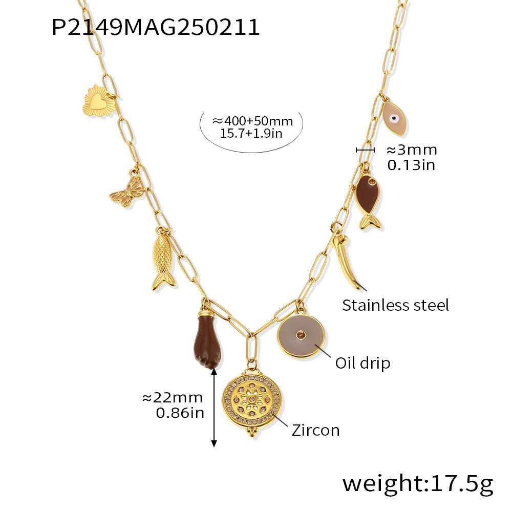 Zircon necklace 18K gold lock chain