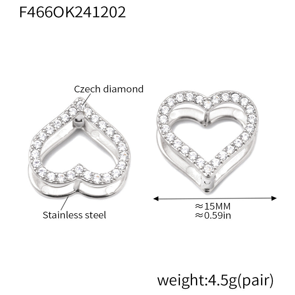 Stainless steel double-sided heart-shaped colored zircon earrings