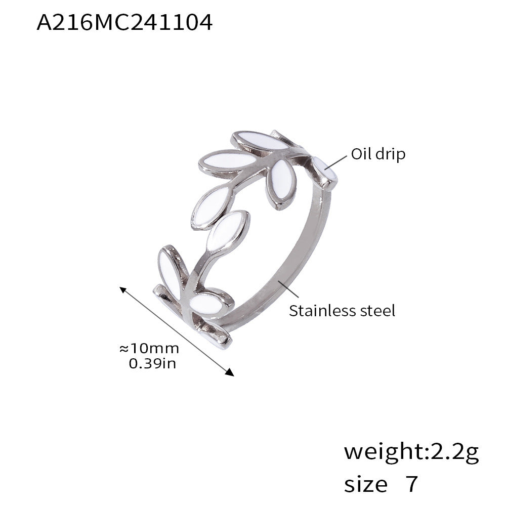 Stainless steel plated 18k gold branch leaf drip oil ring