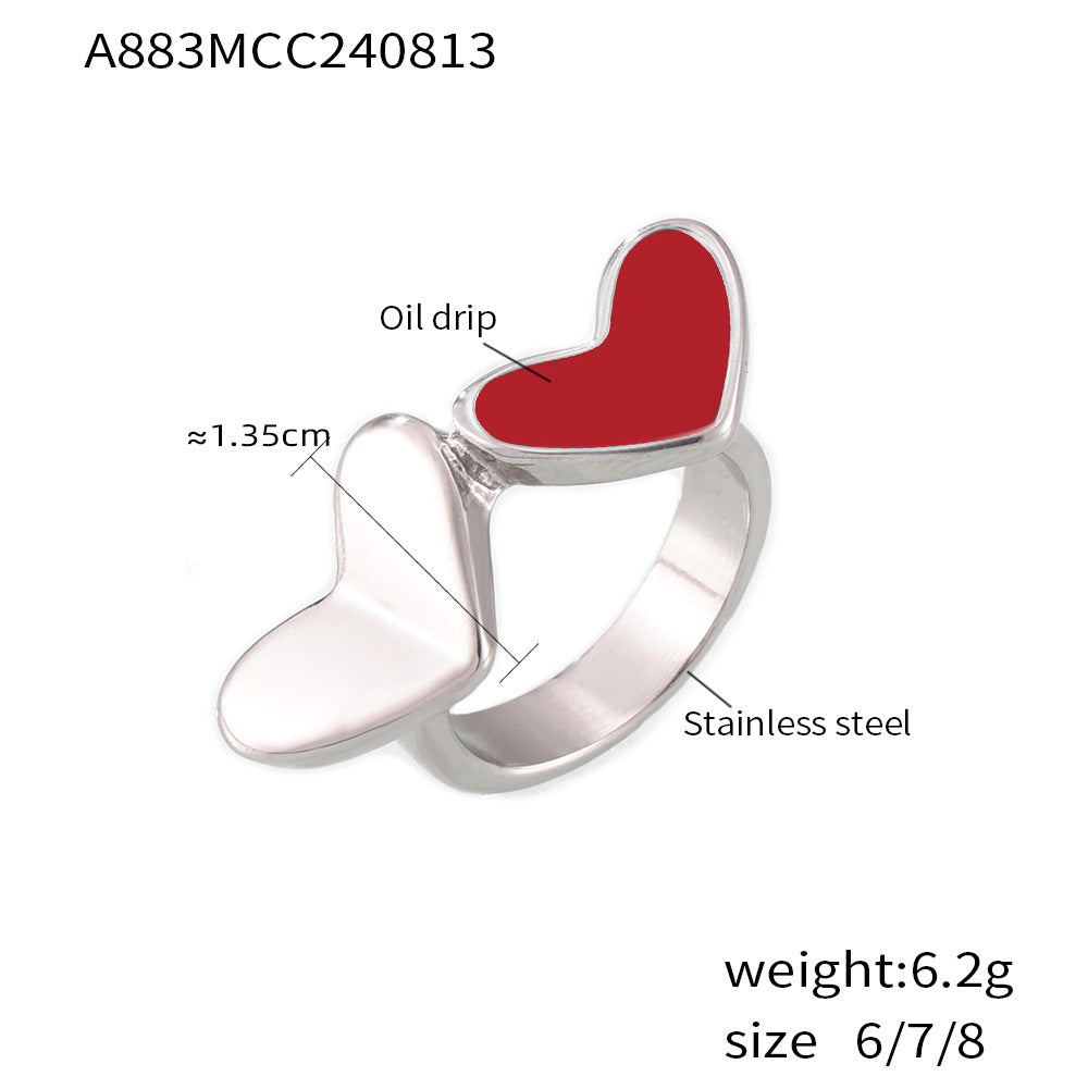 Stainless steel plated 18K genuine gold heart-shaped glazed index finger ring
