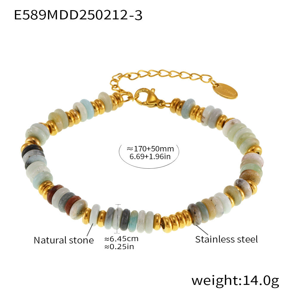 Natural Stone 18K Gold Abacus Bead Bracelet