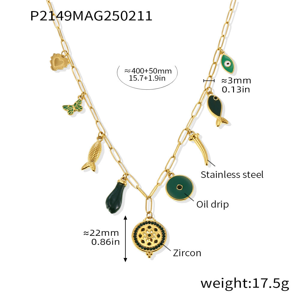 Zircon necklace 18K gold lock chain