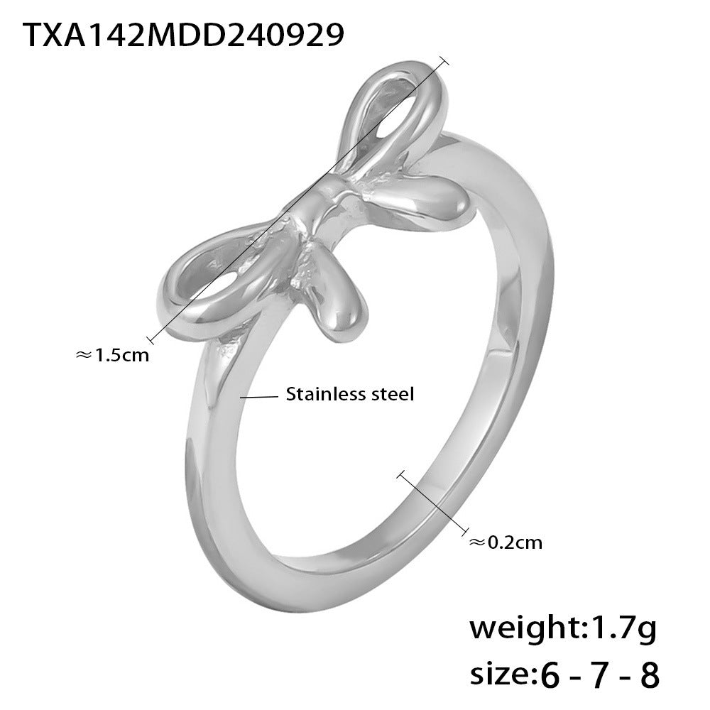 Stainless steel PVD plated 18K gold bow ring bracelet set