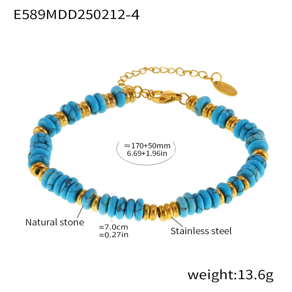 Natural Stone 18K Gold Abacus Bead Bracelet