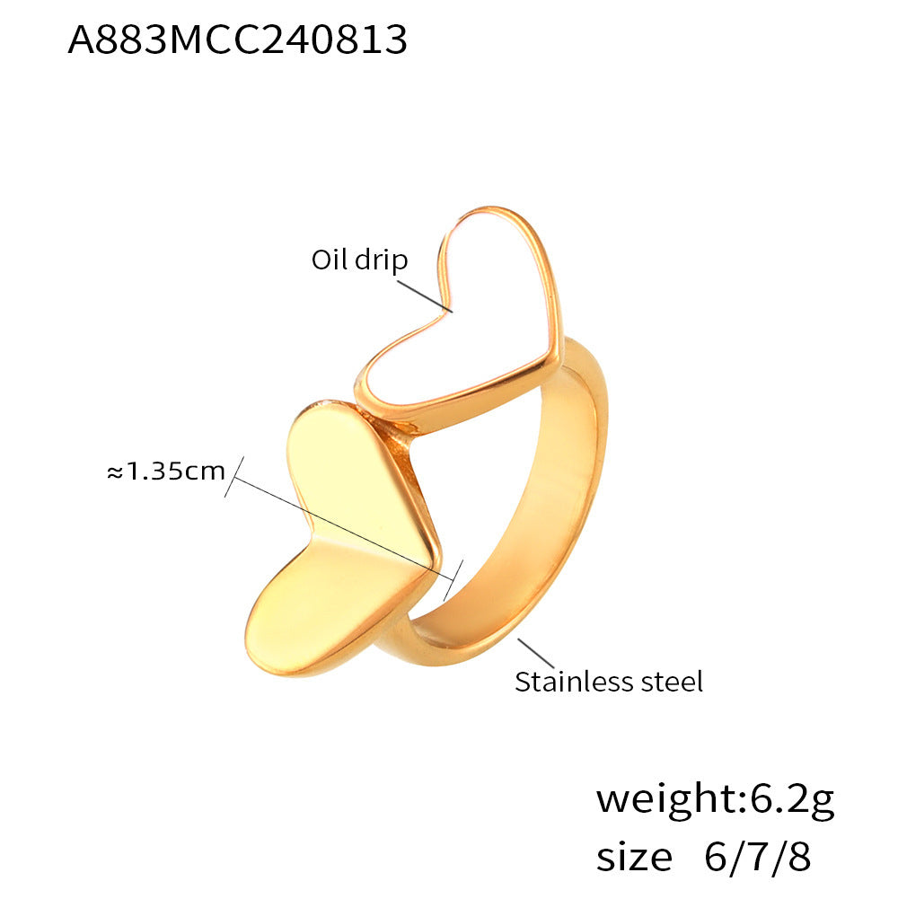 Stainless steel plated 18K genuine gold heart-shaped glazed index finger ring